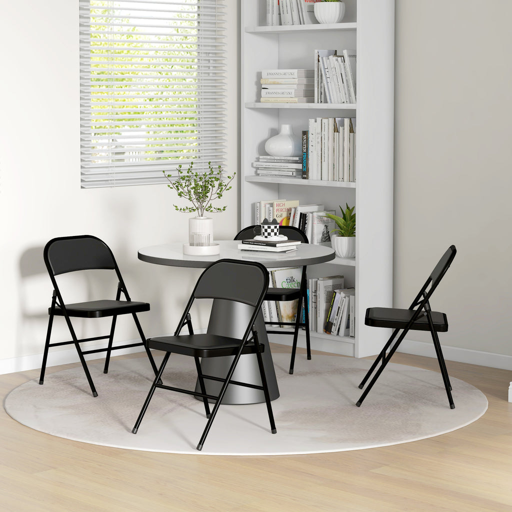 Set of 2 Folding Chairs Padded in PU Faux Leather and Metal, 45x46x78 cm, Black