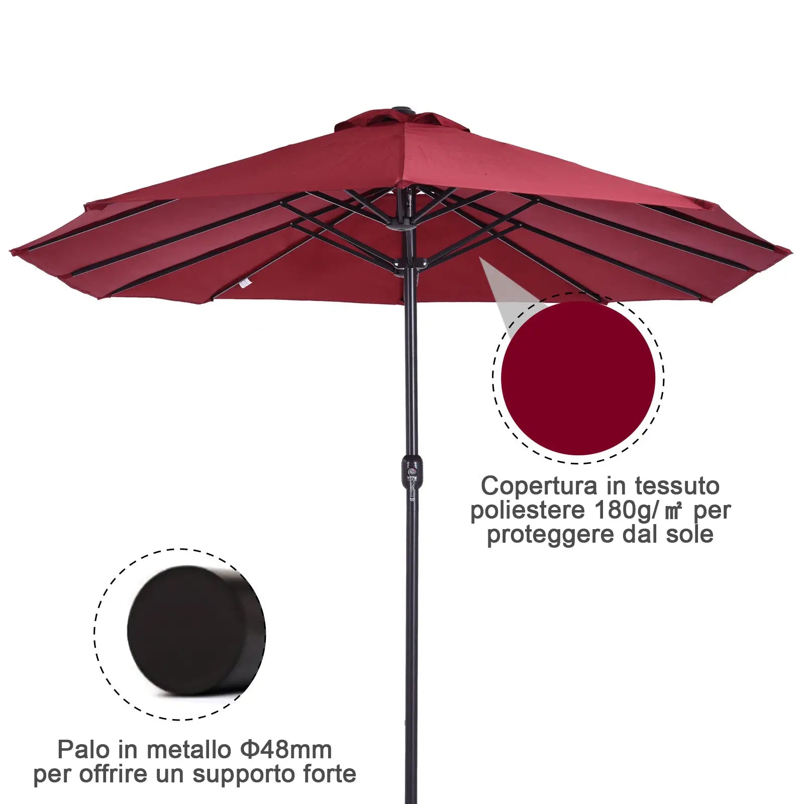 Double Garden Umbrella with Crank Opening, in Steel and Polyester, 460x270x240 cm, Red - Borge' Group Limited