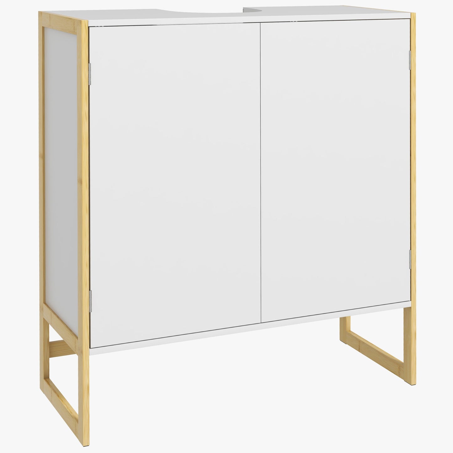 Bathroom Vanity Cabinet with 2 Push-On Doors in Bamboo and MDF with U-Cut, 70x33x79.5cm, White