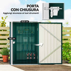 Outsunny Galvanized Steel Garden Shed with Hinged Door, 100x104x160 cm, Green