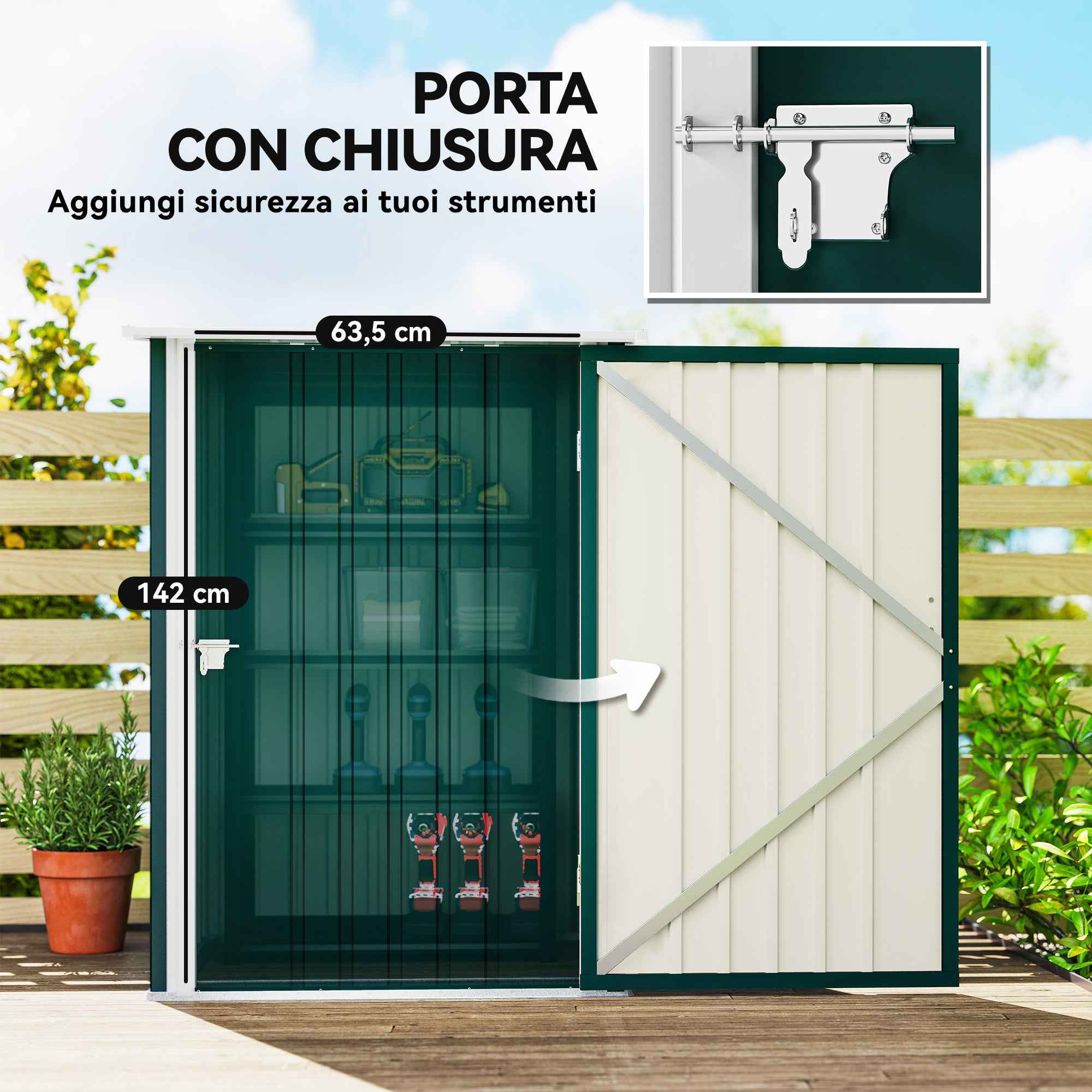 Outsunny Galvanized Steel Garden Shed with Hinged Door, 100x104x160 cm, Green