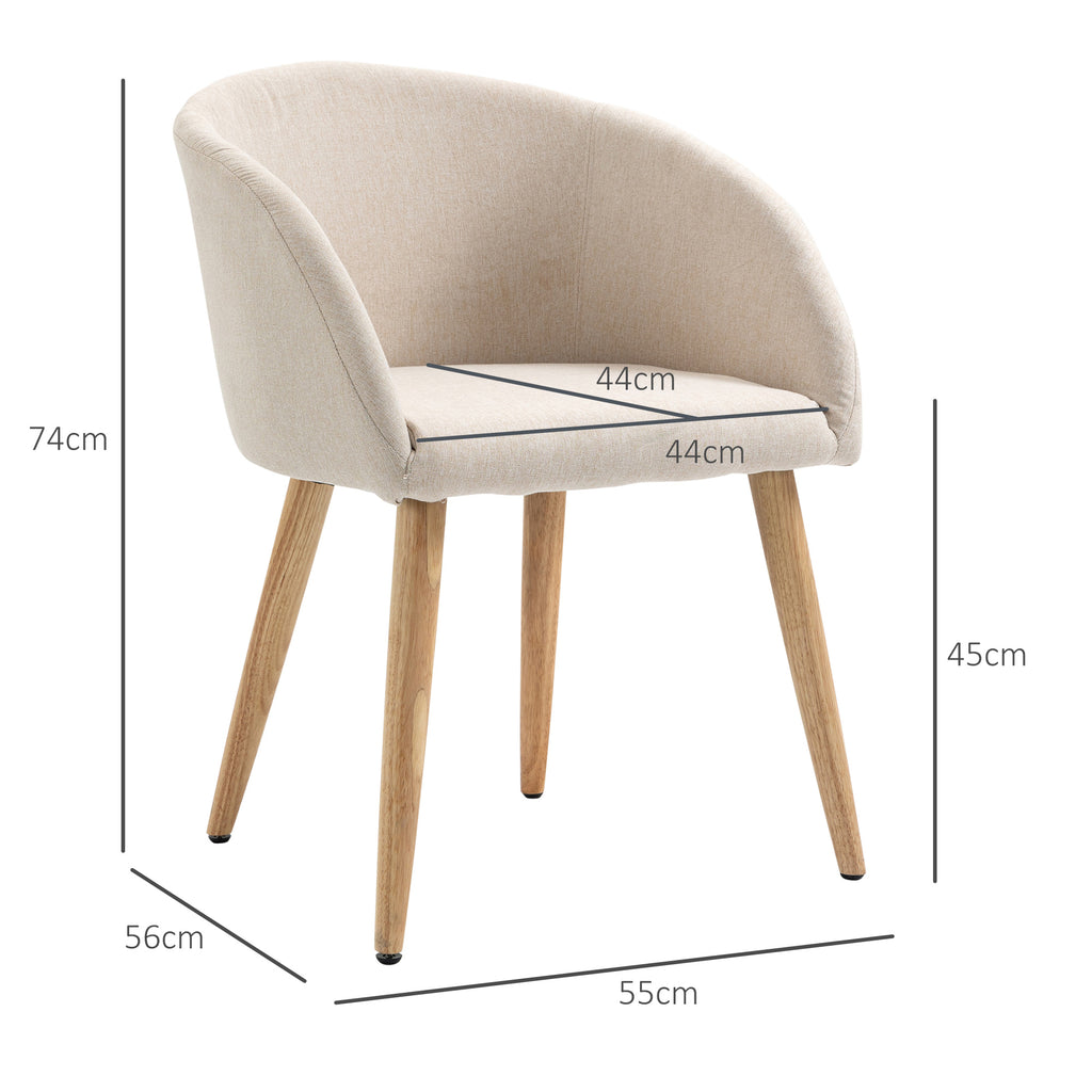 Set of 2 Scandinavian Style Fabric Upholstered Dining Chairs, 55x56x74 cm, Beige