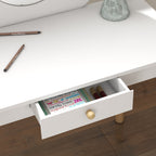 Girls Makeup Set 3-6 Years Old with Stool and Dressing Table with Mirror and Drawer in White Wood