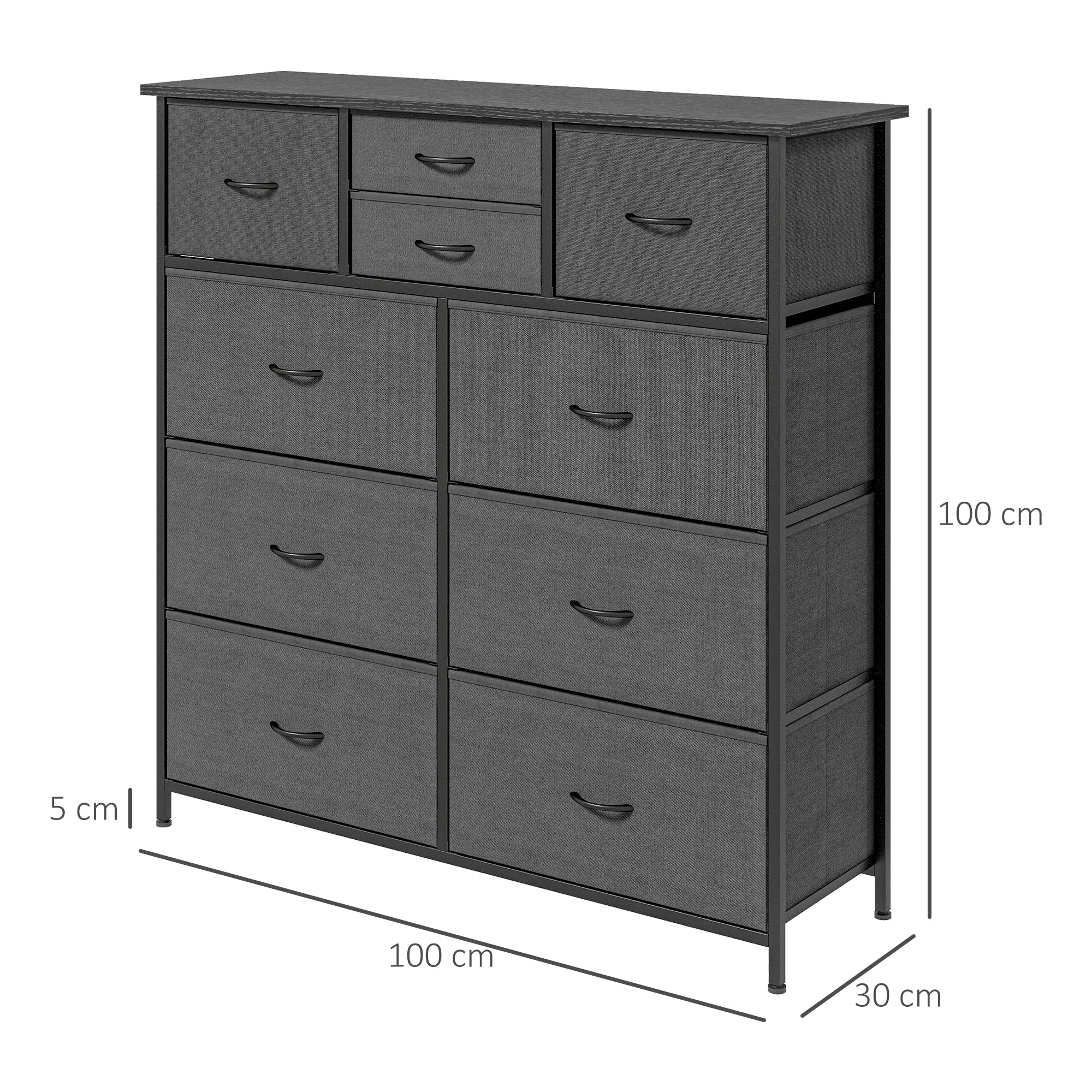 Homcom drawer 10 Modern drawers in non -woven fabric, steel and mdf, 100x30x100 cm, black - Borgè