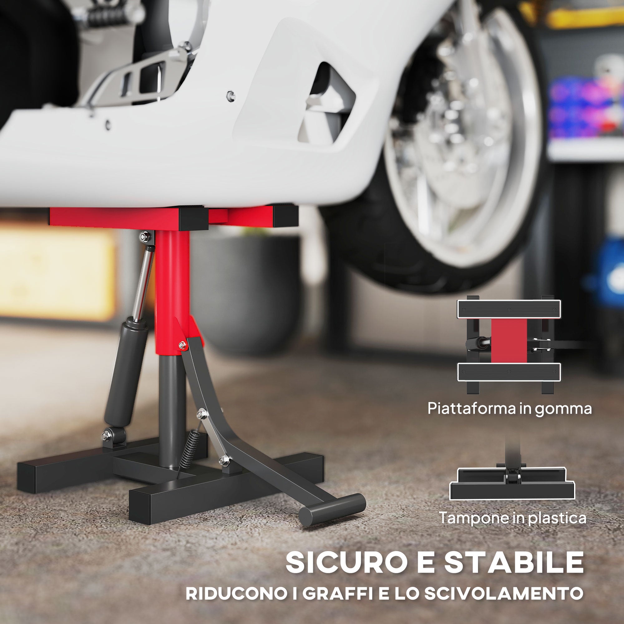 Steel Motorcycle Stand, 150kg Capacity, Adjustable Height and Non-Slip Surface, Red