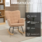 Upholstered Rocking Chair in Wood and Steel for Living Room and Bedroom, 71x98x101 cm, Brown