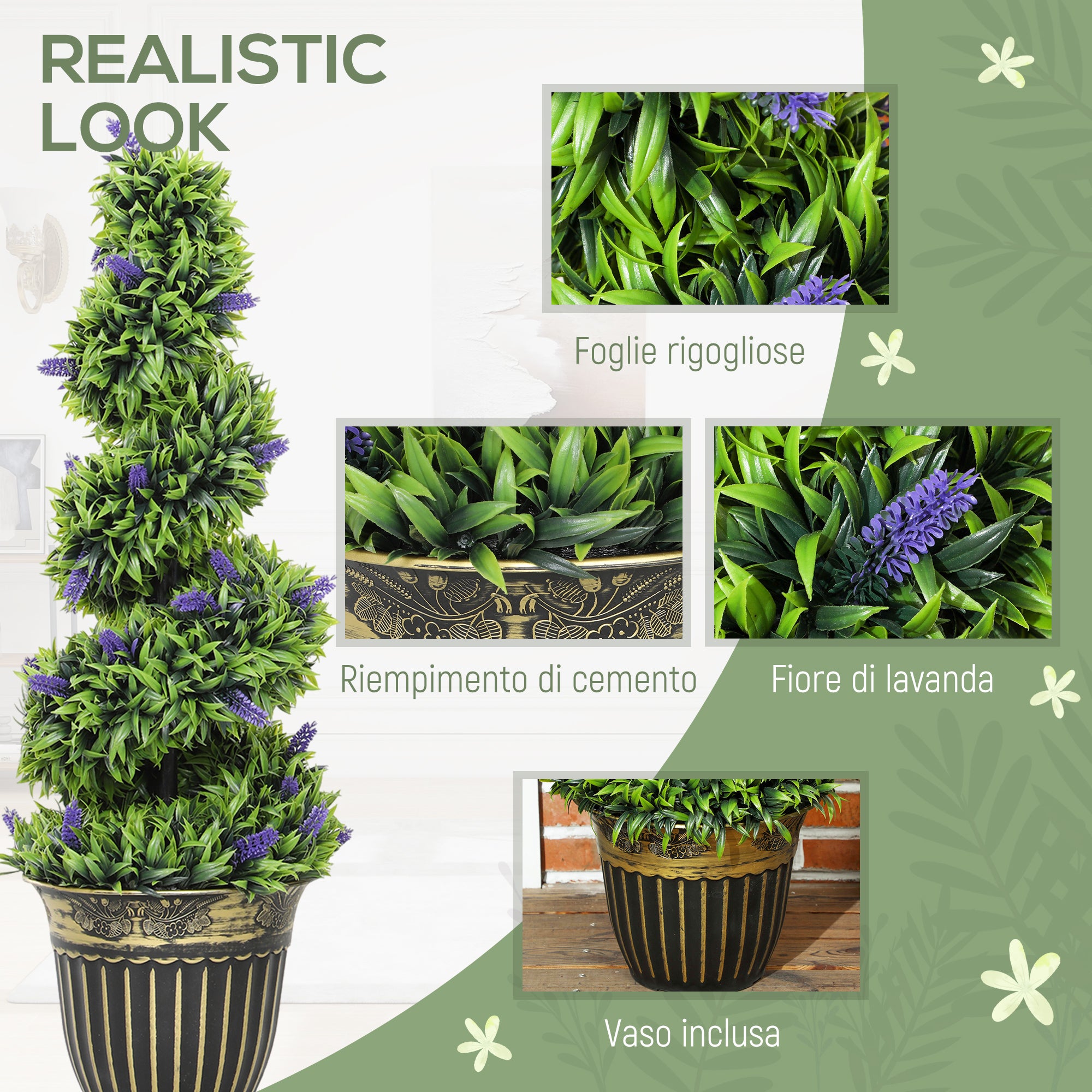Set of 2 Artificial PE Spiral Plants, 90cm, with Pot Included, Green and Blue