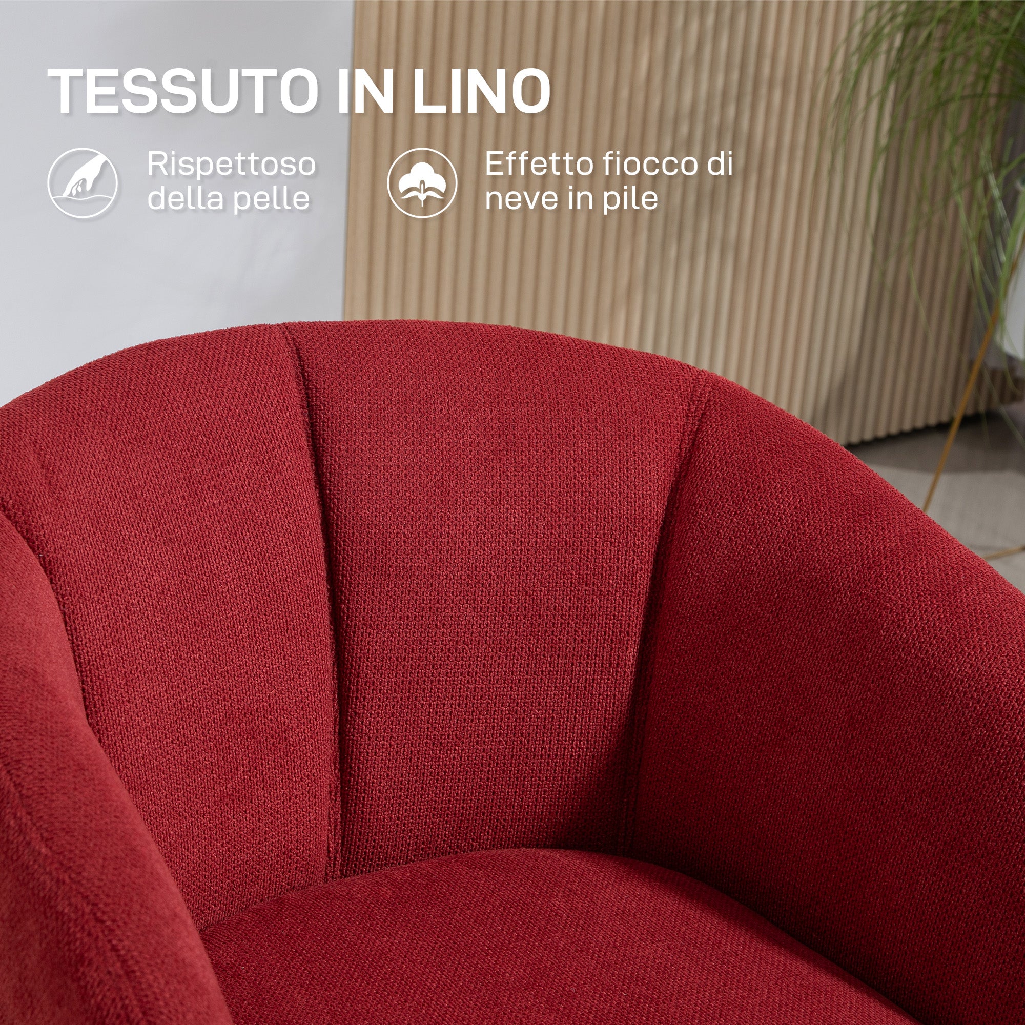 Modern Swivel Armchair with Padded Seat in Bouclé Fabric for Living Room and Office, Wine Red