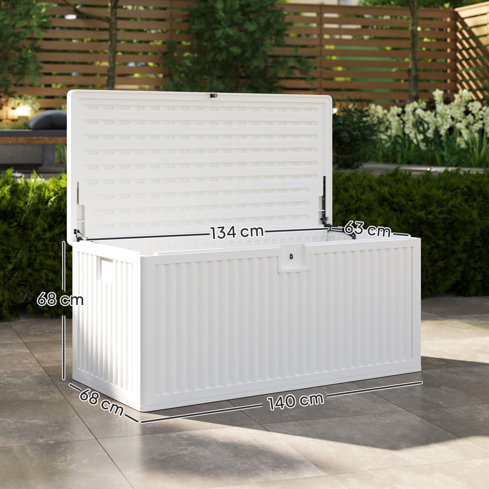 140L Outdoor Trunk in Waterproof and Grooved PE, 140x68x68 cm, White