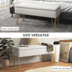 Bed End Bench with Fabric Storage and Steel Legs, 100x40x49cm, Cream
