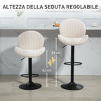 Set of 2 Shell Bar Stools with Footrest, Chenille Effect Fabric, 48x50x94-115 cm, Black and Beige
