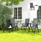 Set of 4 Folding and Breathable Garden Chairs with Armrests, in Steel and Polyester, 56x69x106 cm, Grey