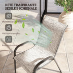 Outsunny Set of 4 Stackable Garden Chairs with Curved Armrests, in Steel and Breathable Fabric, 54x71x93 cm, Grey