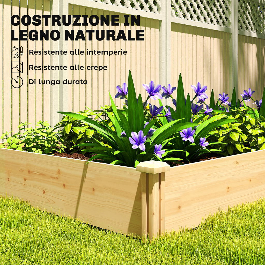 Outsunny Vegetable Garden in Box with Central Divider and Open Bottom, in Fir Wood, 235x121x26 cm, Wood Color