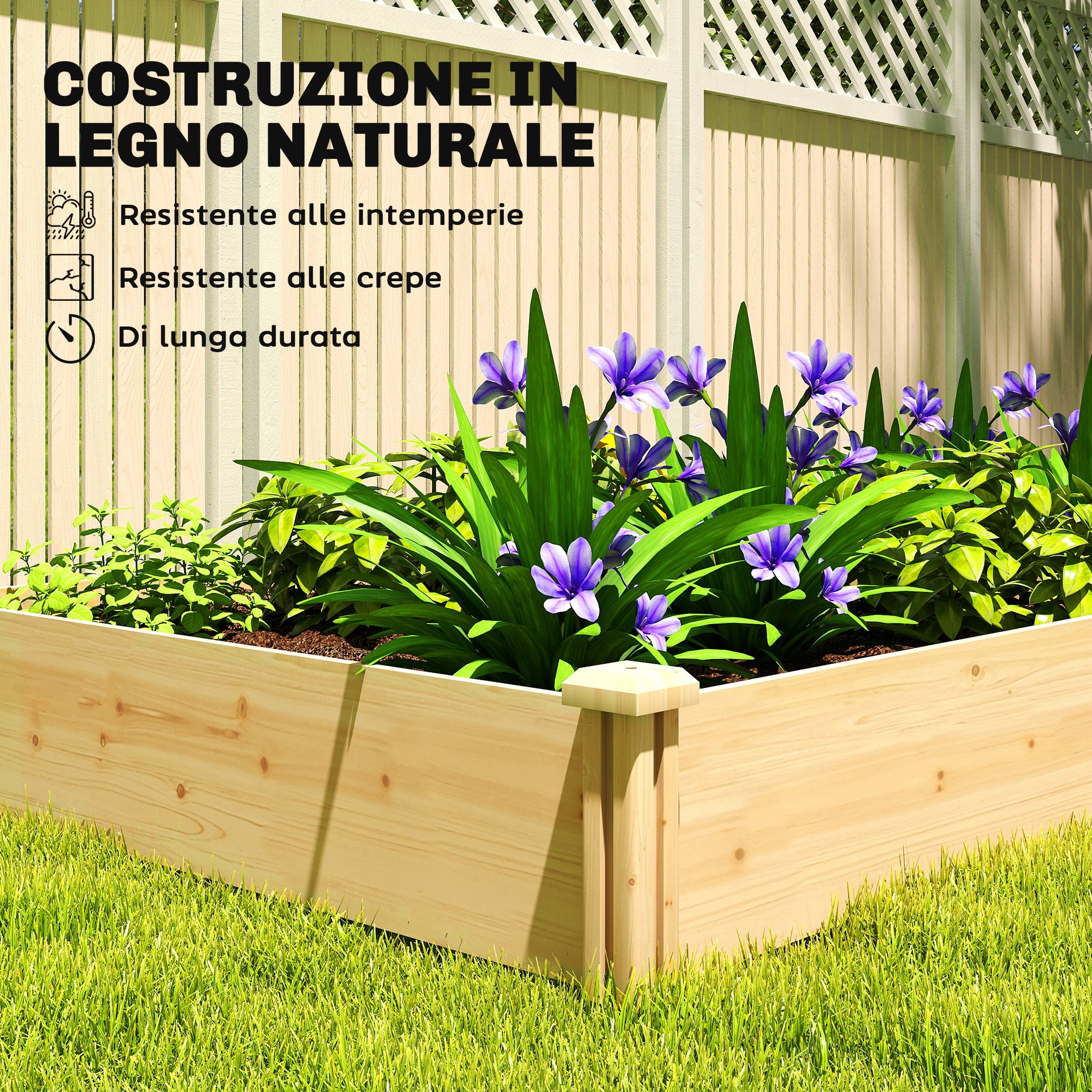 Outsunny Vegetable Garden in Box with Central Divider and Open Bottom, in Fir Wood, 235x121x26 cm, Wood Color