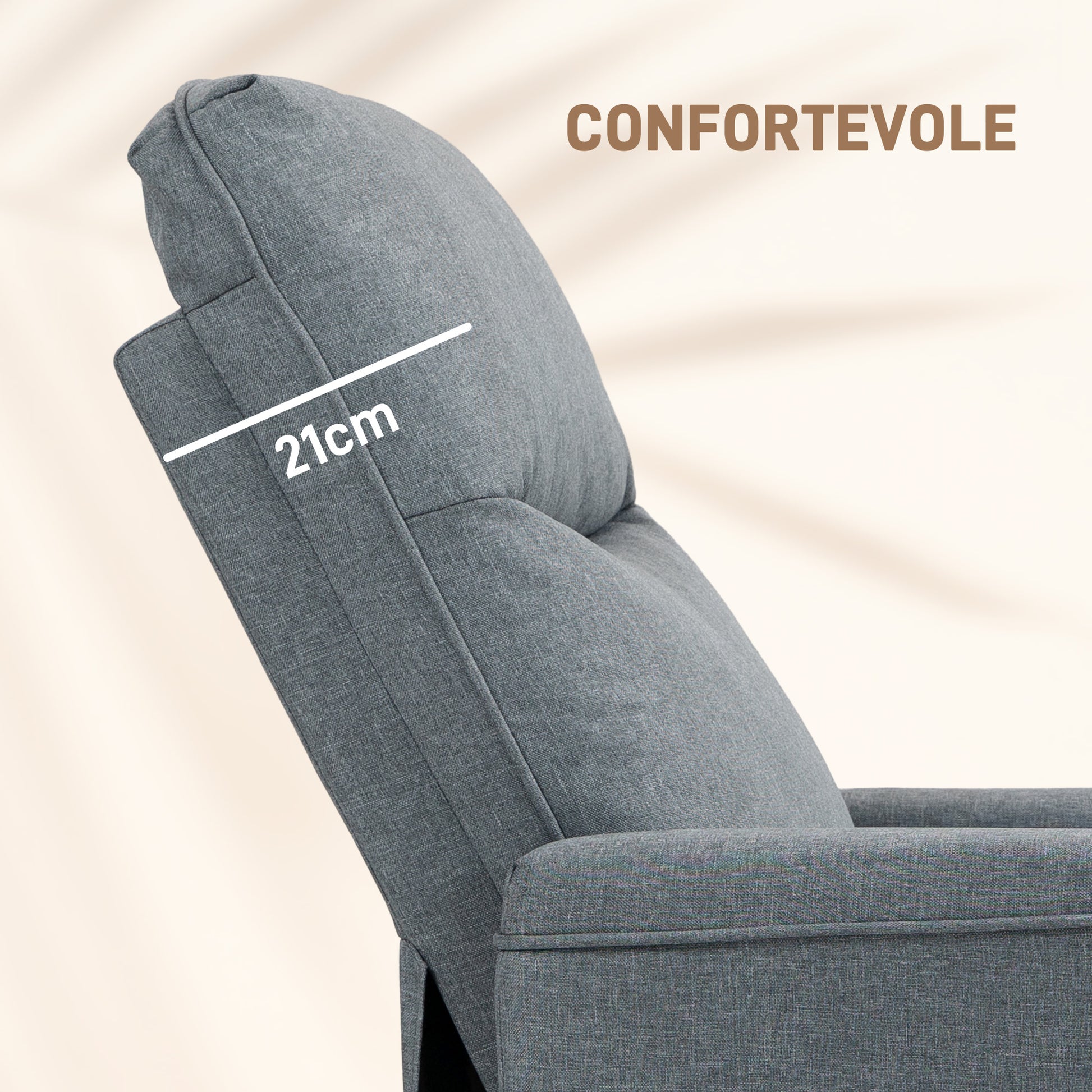 Fabric Relax Armchair with 130° Reclining Backrest and Double Footrest, Grey - Borgè