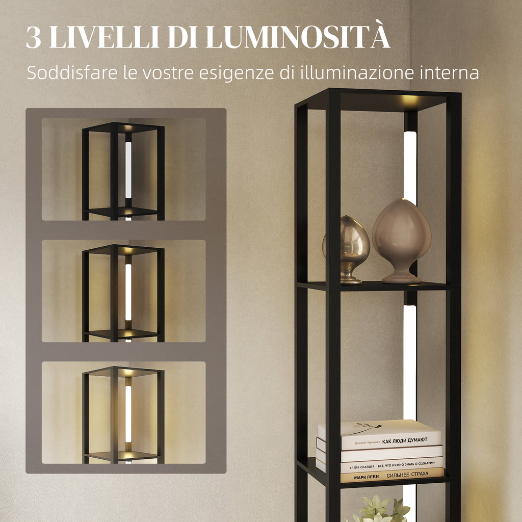 Floor Lamp with 4 Shelves, 3 Adjustable Brightness and Foot Switch, 29x29x163 cm, Black