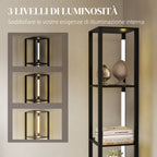 Floor Lamp with 4 Shelves, 3 Adjustable Brightness and Foot Switch, 29x29x163 cm, Black