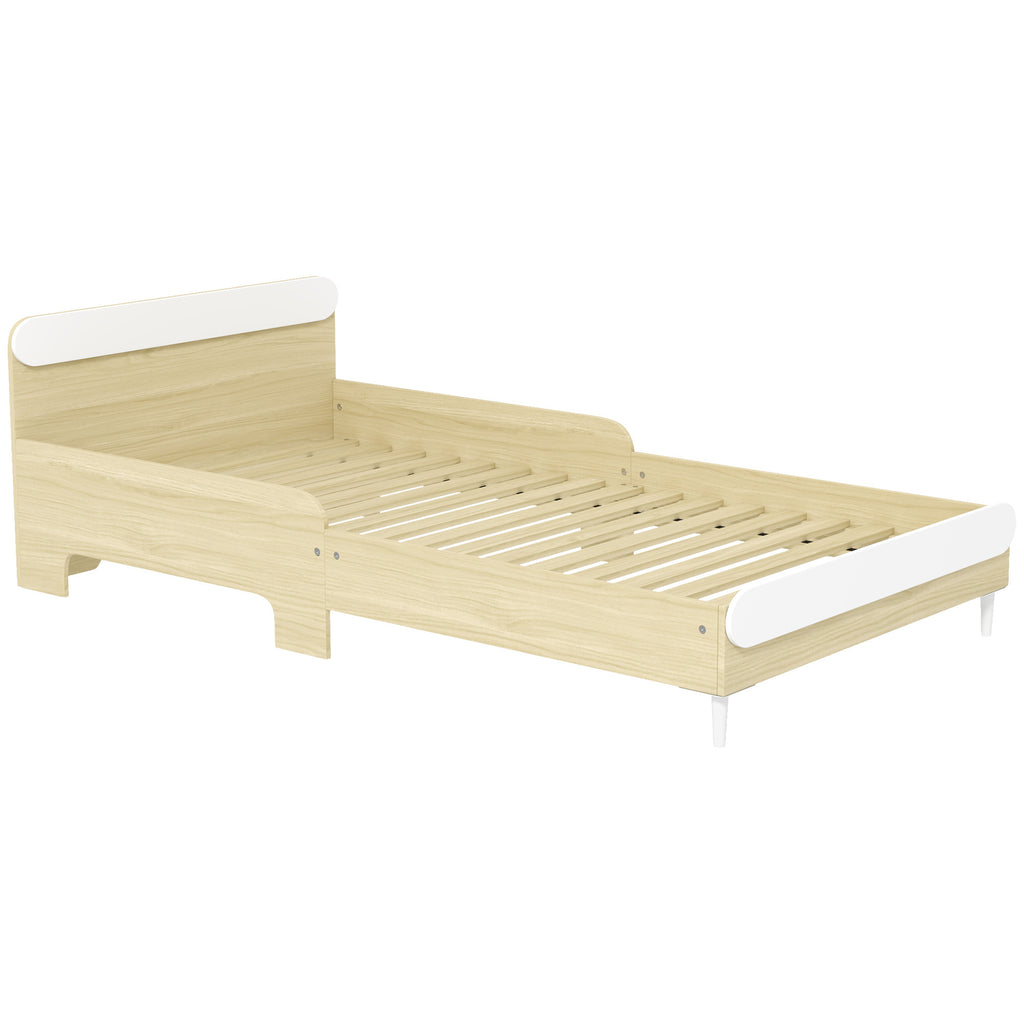 Children's Bed 3-10 Years Low with High Side Rails, Wooden, 194.8x103x60.5 cm, White and Wood Color
