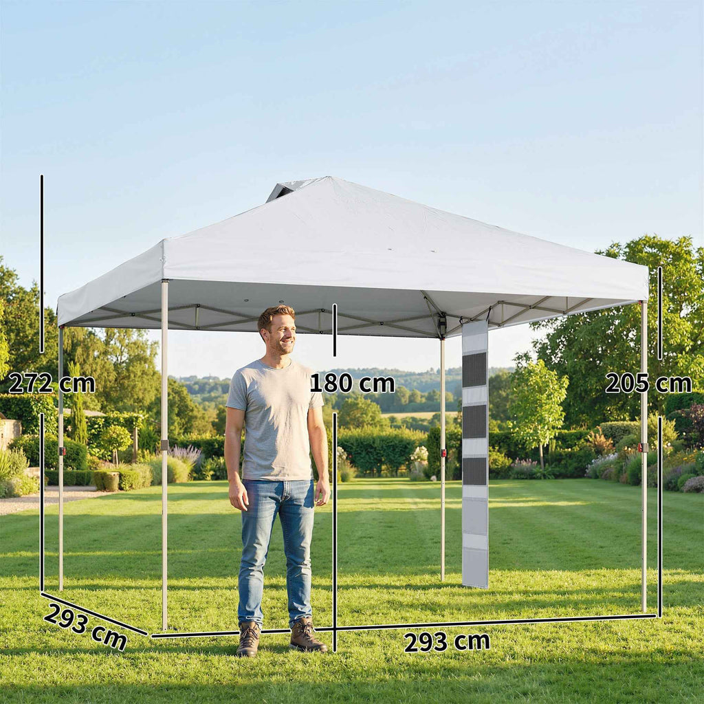 Outsunny 3x3m Pop Up Gazebo with Pockets, UPF 50+, with Sandbags and Wheeled Bag, White