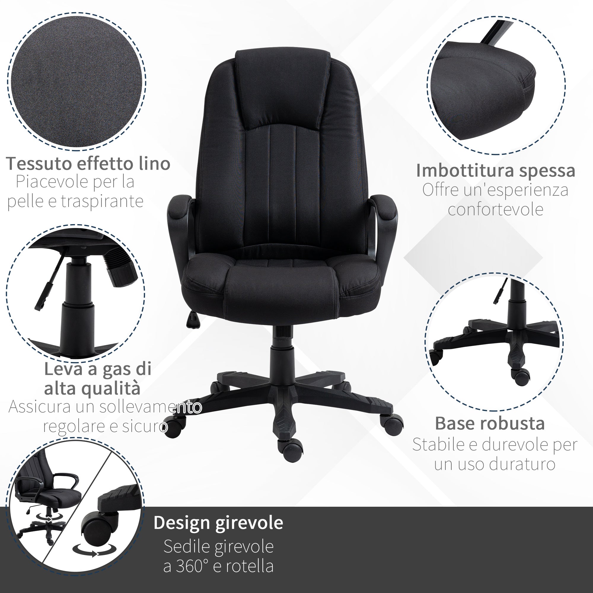 Height-Adjustable Massage Office Chair, 60x74x106-116cm, Black