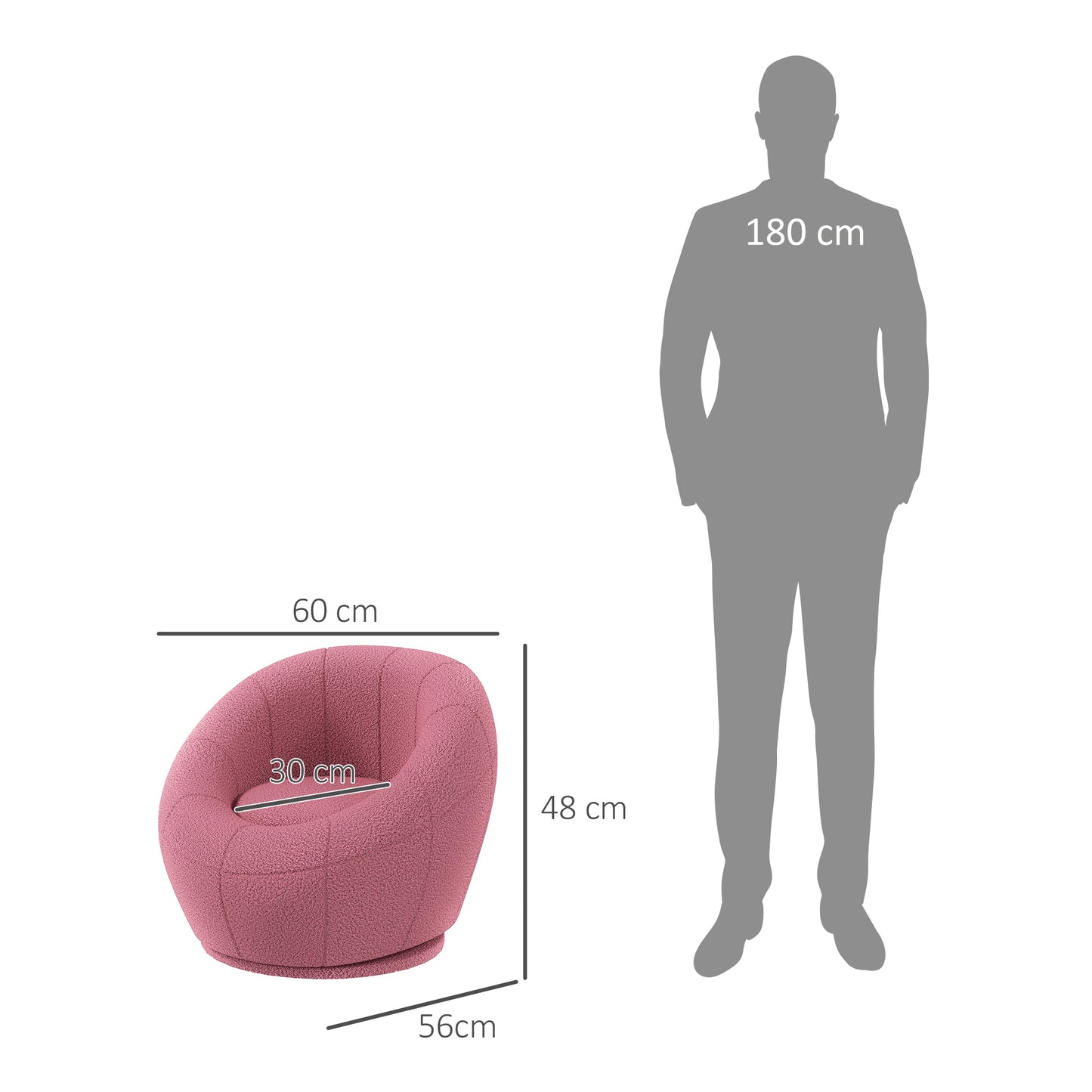 HOMCOM Mini Modern Plush Armchair with Thick Padding, 60x56x48cm, Pink