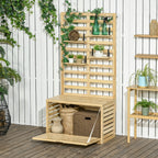 Outsunny Garden Storage Bench with Trellis and 4 Wooden Shelves with Magnetic Closure, 80x45x160 cm