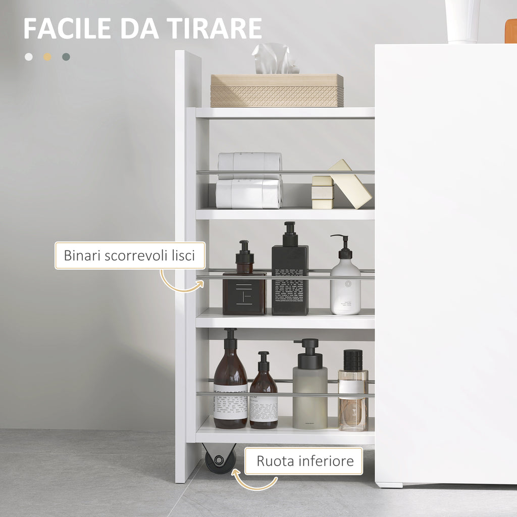 Space-saving 3-level bathroom cabinet with sliding rails, in wood, 47x25x66.5 cm, white