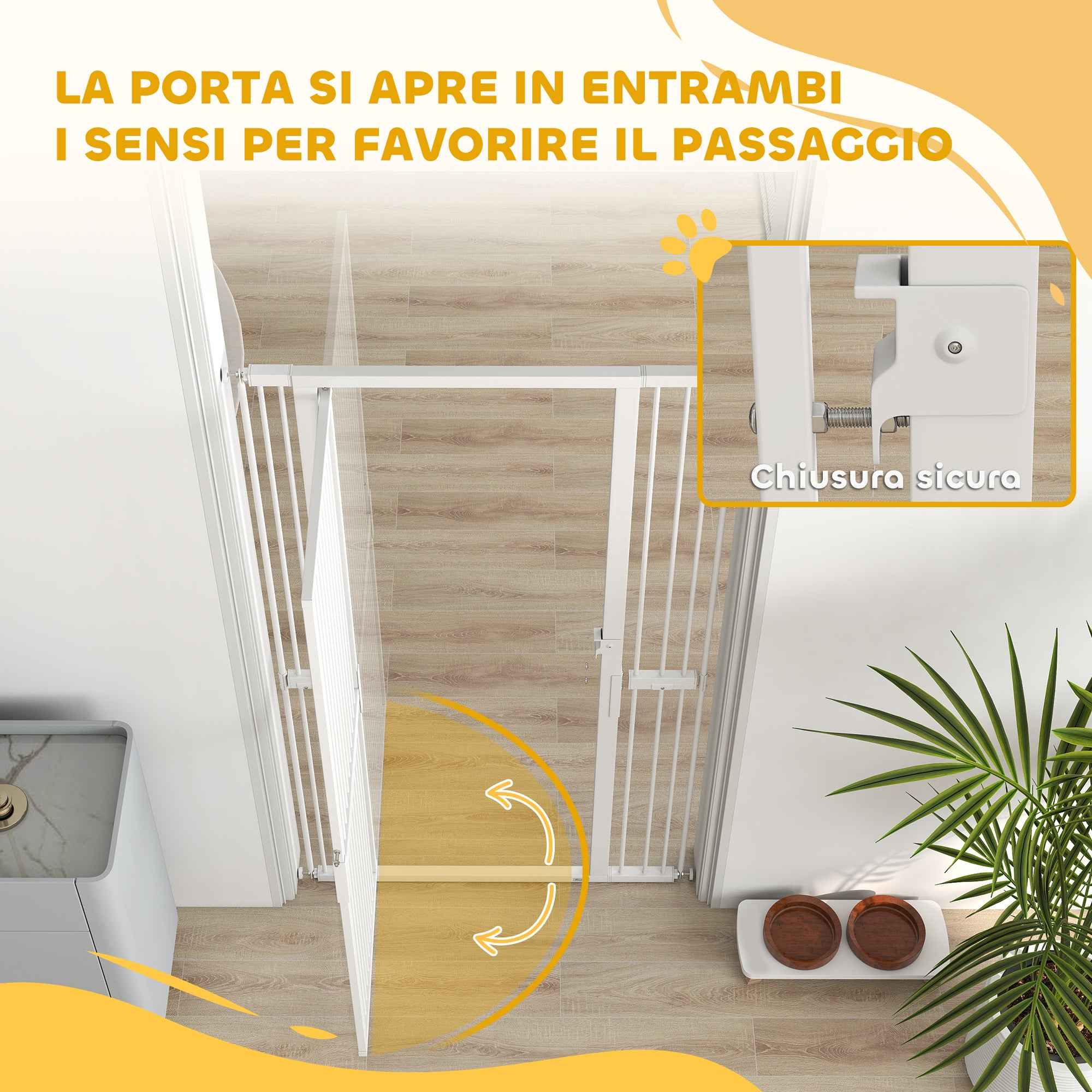 PawHut 180cm High Dog and Cat Gate, Extends from 76-104cm and Push-fits, White