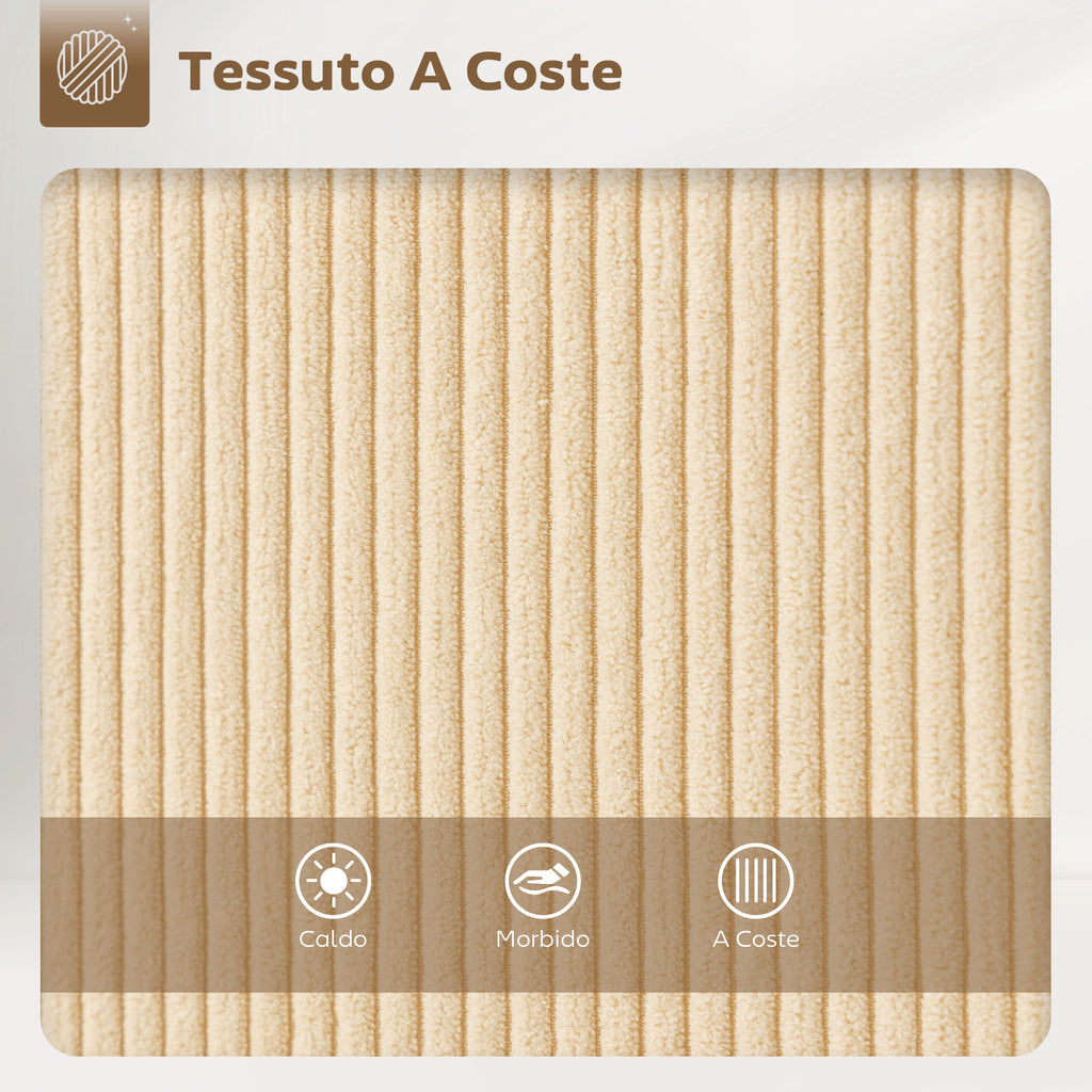 Set of 2 Swivel Bar Stools with Backrest and Armrests, Corduroy Upholstery and Footrest, Beige