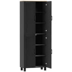 HOMCOM Wooden Kitchen Pantry Cabinet with 5 Adjustable Shelves and 4 Doors, 60x30x170.5 cm, Black