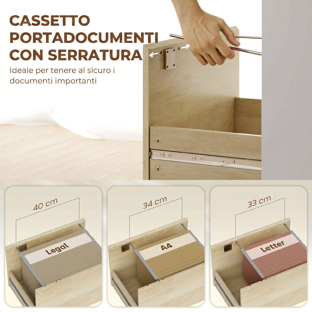 HOMCOM Desk with Bookcase, A4 Drawer, Letter Size, Legal Lock and 2 Keys, Space-Saving Desk, 126x50x109 cm, White