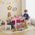 AIYAPLAY Children's Table and Chair Set for 3-8 Years Old, MDF Wooden Coffee Table with Shelf and Heart Design, Pink
