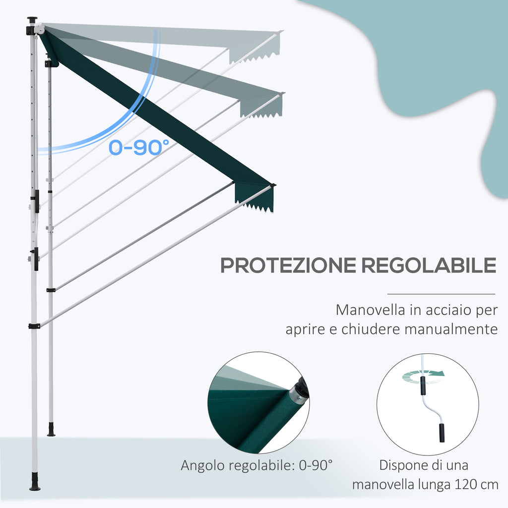Outsunny 2x1.5m Outdoor Roller Awning with Crank, Adjustable Height and Angle, Green