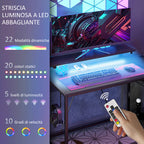 Reversible Corner Desk with LED, Power and USB Sockets, Shelves and Monitor Stand, Black