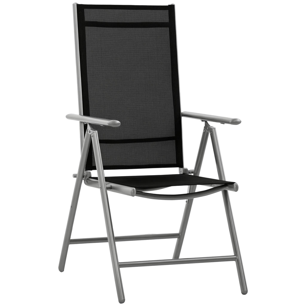 Outsunny Folding Garden Chair in Aluminum and Texteline with 7-Level Adjustable Backrest, Black 65x55x85-105cm