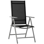 Outsunny Folding Garden Chair in Aluminum and Texteline with 7-Level Adjustable Backrest, Black 65x55x85-105cm