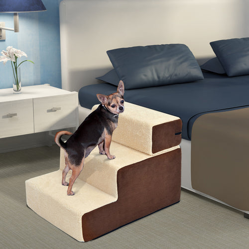 3-Step Removable Non-Slip Dog and Puppy Ladder, Beige and Brown, 54x40x39cm
