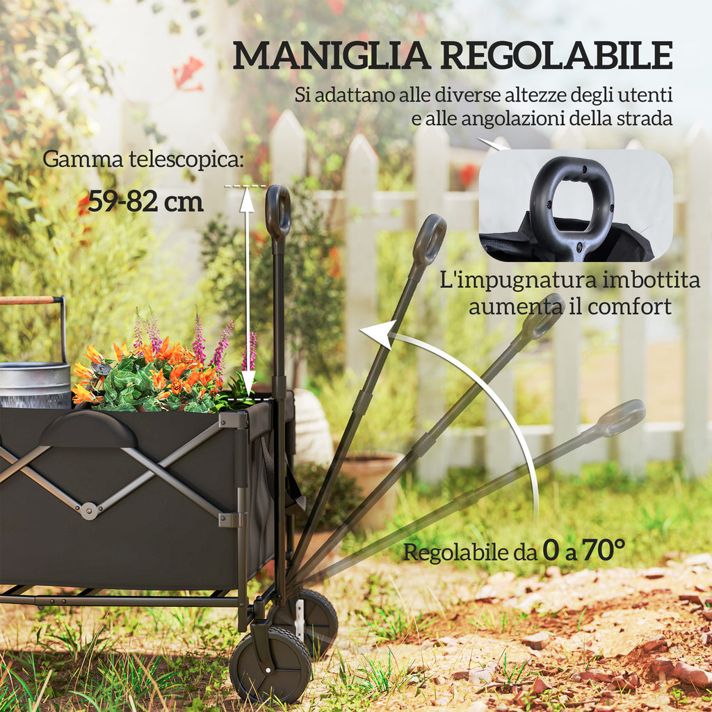 Garden Trolley 160L Foldable with Adjustable Handle, Capacity 100 kg, 95x55x102 cm, Black