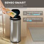 42L Motion Sensor Waste Bin with Automatic Opening, 30.5 x 30.5 x 68 cm, Black and Silver