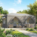 Outsunny 3x6m Pop Up Folding Gazebo with 6 Side Walls, Sandbags, Wheeled Bag, UV50+, Dark Grey