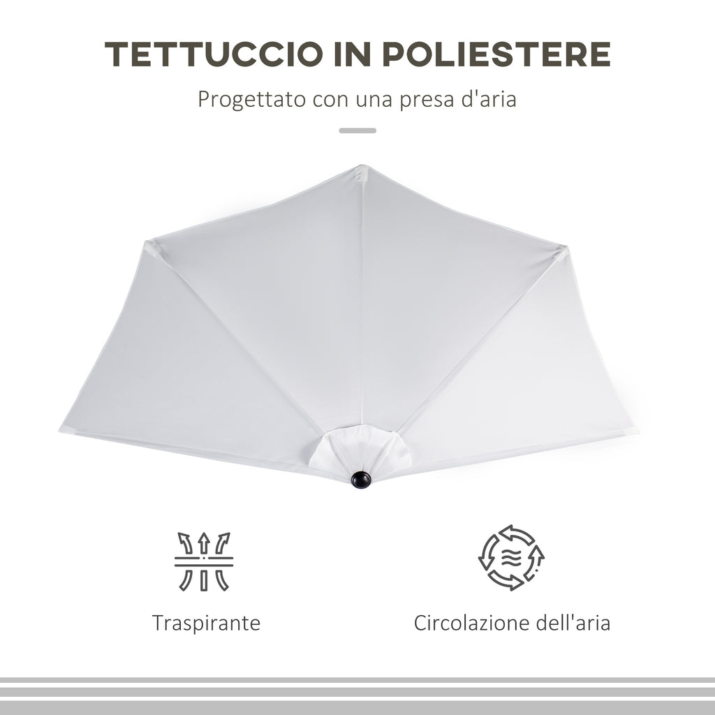 Crescent Moon Terrace Umbrella with Crank Opening and 2-Section Pole, 2.6x1.35 m, White