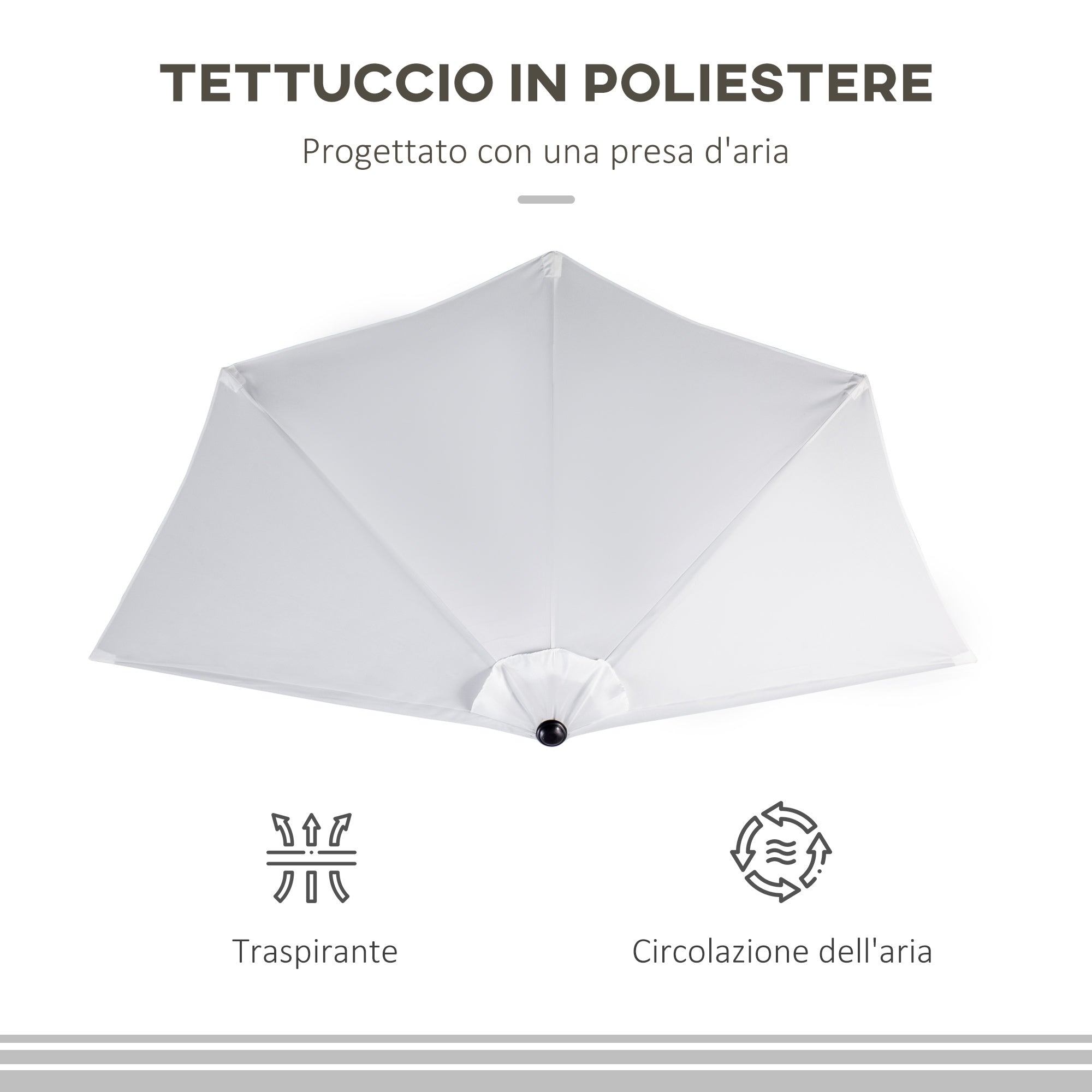 Crescent Moon Terrace Umbrella with Crank Opening and 2-Section Pole, 2.6x1.35 m, White