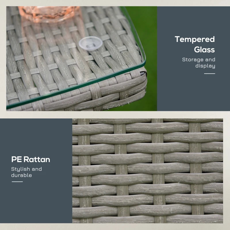 3-Piece Outdoor Garden Set in PE Rattan and Steel, Set of 2 Chairs with Washable Cushions, Armrests, Coffee Table with Glass Top, Garden Lounge for Balcony Patio Backyard, Grey - Borge' Group Limited