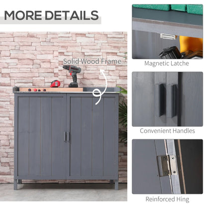 Grey Outdoor Wooden Cabinet Storage with Metal Top and 2 Tool Holders tools | 98x48x95.5 cm - Borgè