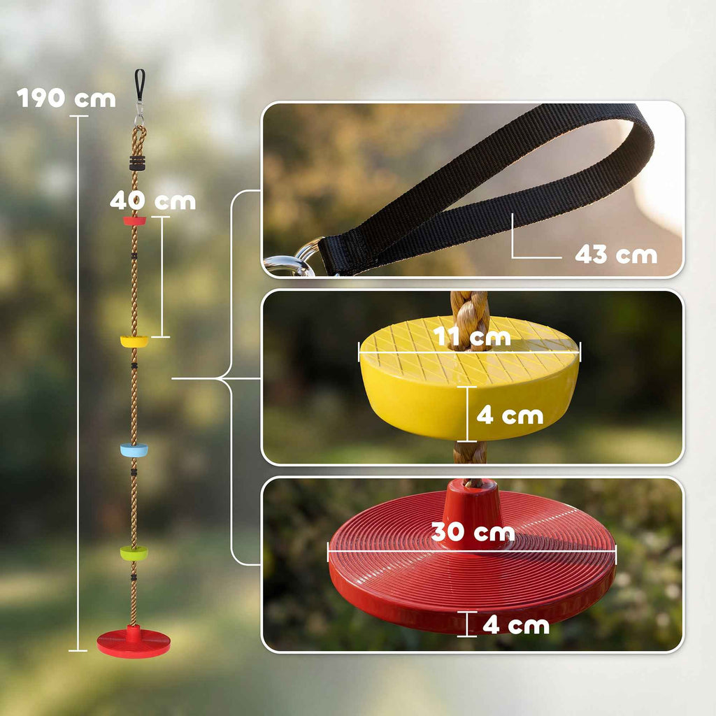 AIYAPLAY Children's Climbing Rope with Platforms and Disc Seat, in HDPE and PE, Ø30x4 cm, Red