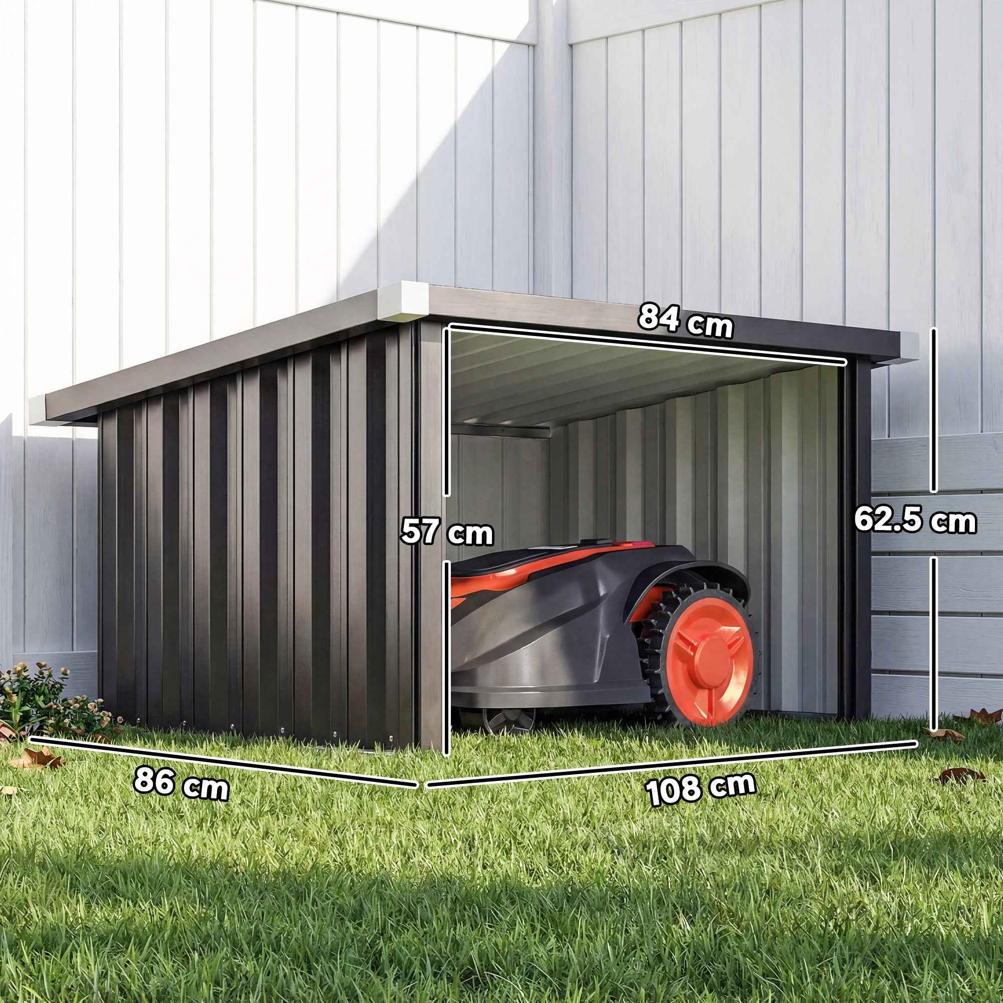Outsunny Garage for Robot Lawn Mower with Sloped Steel Roof, 108x86x62.5 cm, Dark Grey