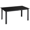 Outsunny Rectangular Garden Table for 6 People with Glass and Aluminum Top, 150x90 cm, Black