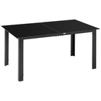 Outsunny Rectangular Garden Table for 6 People with Glass and Aluminum Top, 150x90 cm, Black