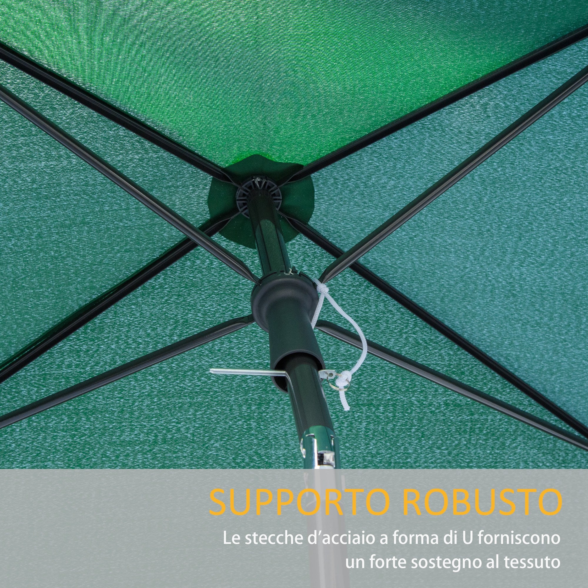 Rectangular Garden Umbrella 2x2.4 m with Adjustable Inclination and Aluminum Pole, Green and Black